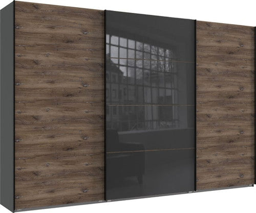 Wimex Dulap din pal, cu 3 usi glisante si oglinda, Norderstedt II Grafit / Stejar, l360xA64xH236 cm