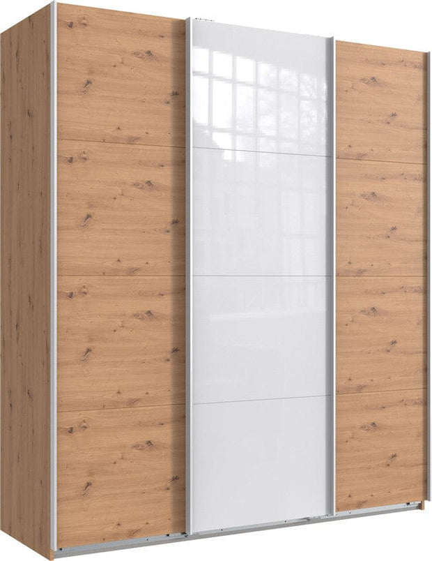 Wimex Dulap din pal, cu 3 usi glisante si oglinda, Norderstedt Stejar Artisan / Alb, l180xA64xH208 cm