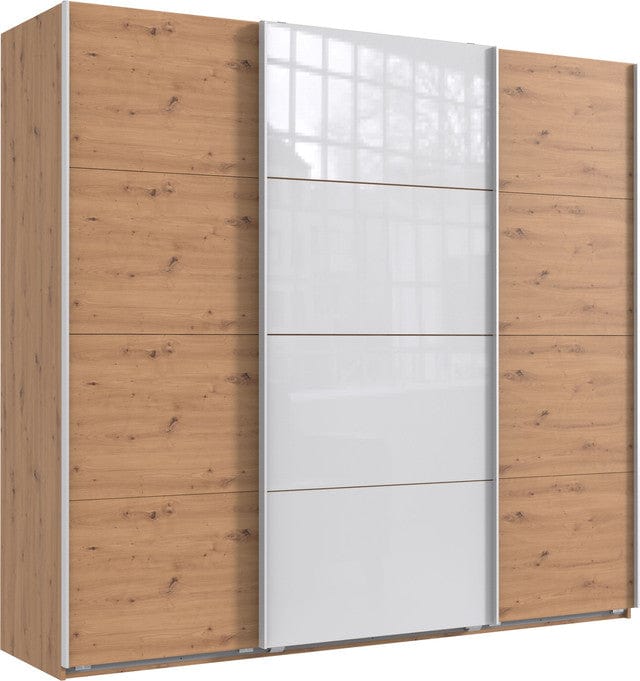 Wimex Dulap din pal, cu 3 usi glisante si oglinda, Norderstedt Stejar Artisan / Alb, l225xA64xH208 cm