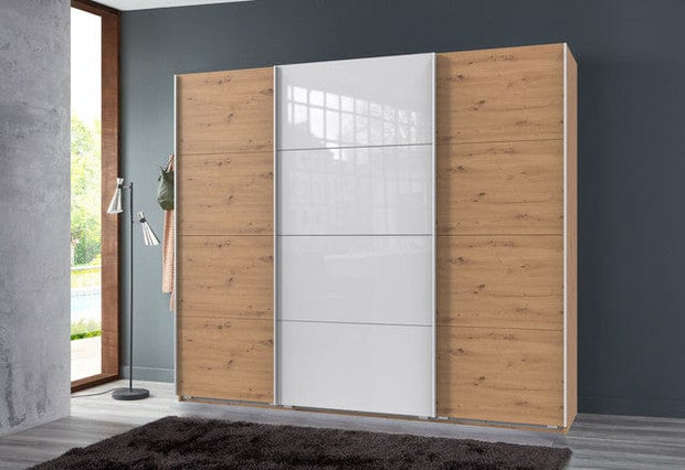 Wimex Dulap din pal, cu 3 usi glisante si oglinda, Norderstedt Stejar Artisan / Alb, l225xA64xH236 cm