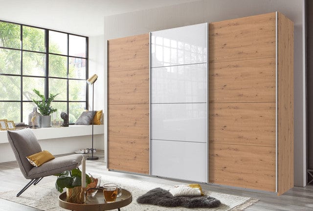 Wimex Dulap din pal, cu 3 usi glisante si oglinda, Norderstedt Stejar Artisan / Alb, l270xA64xH208 cm