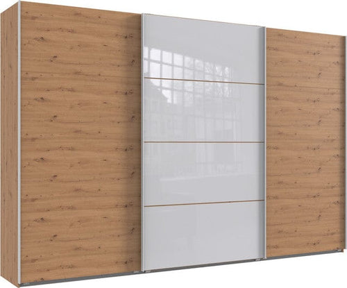 Wimex Dulap din pal, cu 3 usi glisante si oglinda, Norderstedt Stejar Artisan / Alb, l360xA64xH236 cm