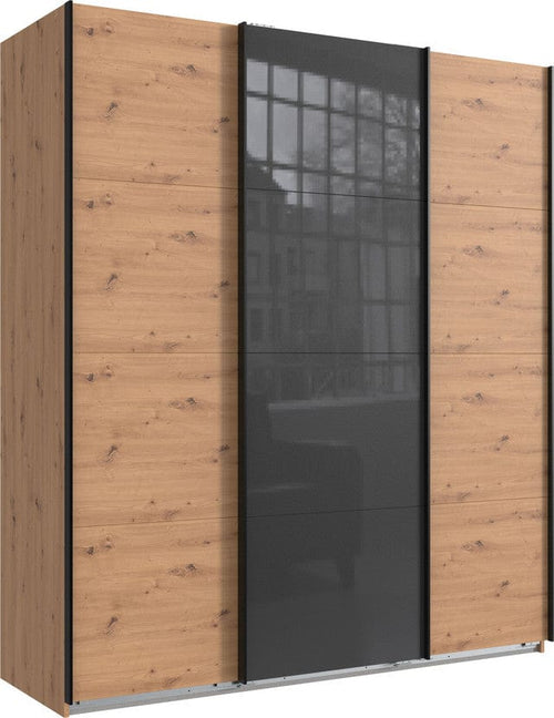 Wimex Dulap din pal, cu 3 usi glisante si oglinda, Norderstedt Stejar Artisan / Gri, l180xA64xH208 cm