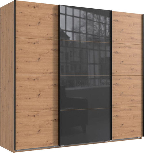 Wimex Dulap din pal, cu 3 usi glisante si oglinda, Norderstedt Stejar Artisan / Gri, l225xA64xH208 cm