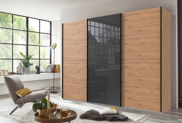 Wimex Dulap din pal, cu 3 usi glisante si oglinda, Norderstedt Stejar Artisan / Gri, l270xA64xH208 cm