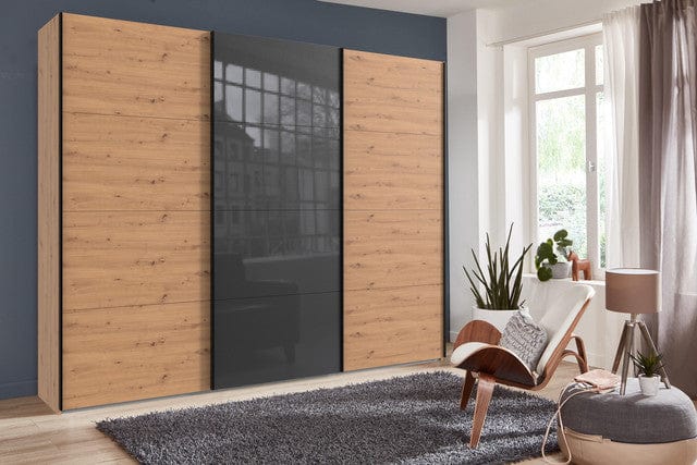 Wimex Dulap din pal, cu 3 usi glisante si oglinda, Norderstedt Stejar Artisan / Gri, l270xA64xH236 cm