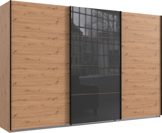 Wimex Dulap din pal, cu 3 usi glisante si oglinda, Norderstedt Stejar Artisan / Gri, l313xA64xH208 cm