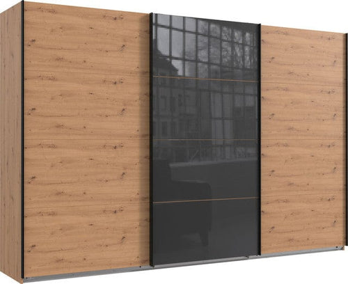 Wimex Dulap din pal, cu 3 usi glisante si oglinda, Norderstedt Stejar Artisan / Gri, l313xA64xH208 cm