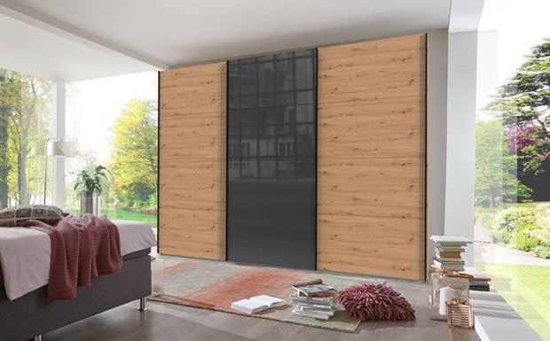 Wimex Dulap din pal, cu 3 usi glisante si oglinda, Norderstedt Stejar Artisan / Gri, l313xA64xH236 cm