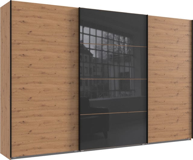 Wimex Dulap din pal, cu 3 usi glisante si oglinda, Norderstedt Stejar Artisan / Gri, l360xA64xH236 cm