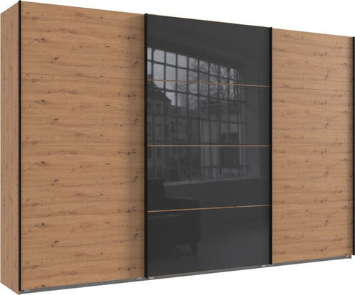 Wimex Dulap din pal, cu 3 usi glisante si oglinda, Norderstedt Stejar Artisan / Gri, l360xA64xH236 cm