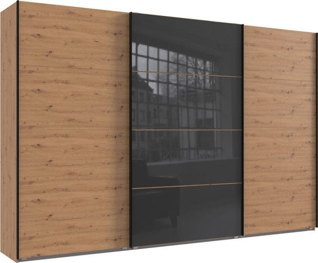 Wimex Dulap din pal, cu 3 usi glisante si oglinda, Norderstedt Stejar Artisan / Gri, l360xA64xH236 cm