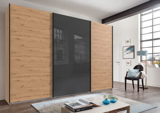 Wimex Dulap din pal, cu 3 usi glisante si oglinda, Norderstedt Stejar Artisan / Gri, l360xA64xH236 cm