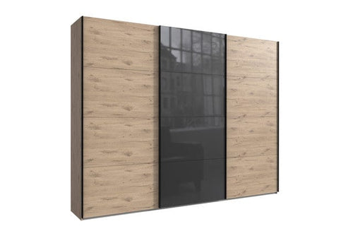 Wimex Dulap din pal, cu 3 usi glisante si oglinda, Norderstedt Stejar / Gri, l270xA64xH236 cm