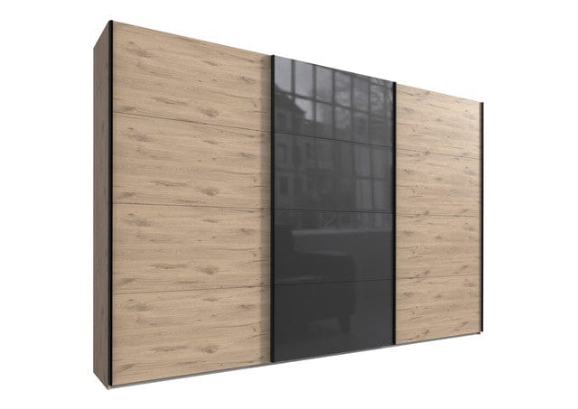 Wimex Dulap din pal, cu 3 usi glisante si oglinda, Norderstedt Stejar / Gri, l313xA64xH208 cm