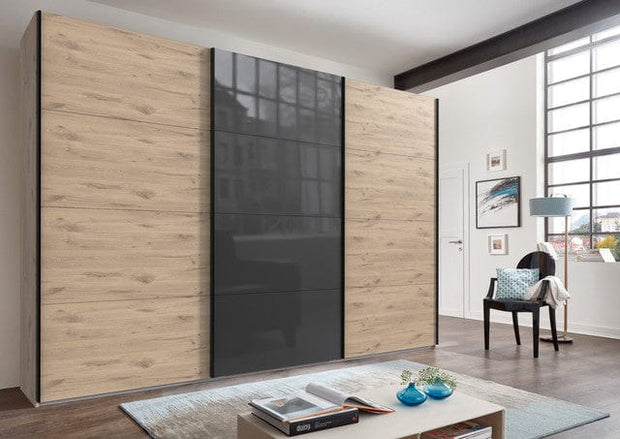 Wimex Dulap din pal, cu 3 usi glisante si oglinda, Norderstedt Stejar / Gri, l313xA64xH208 cm