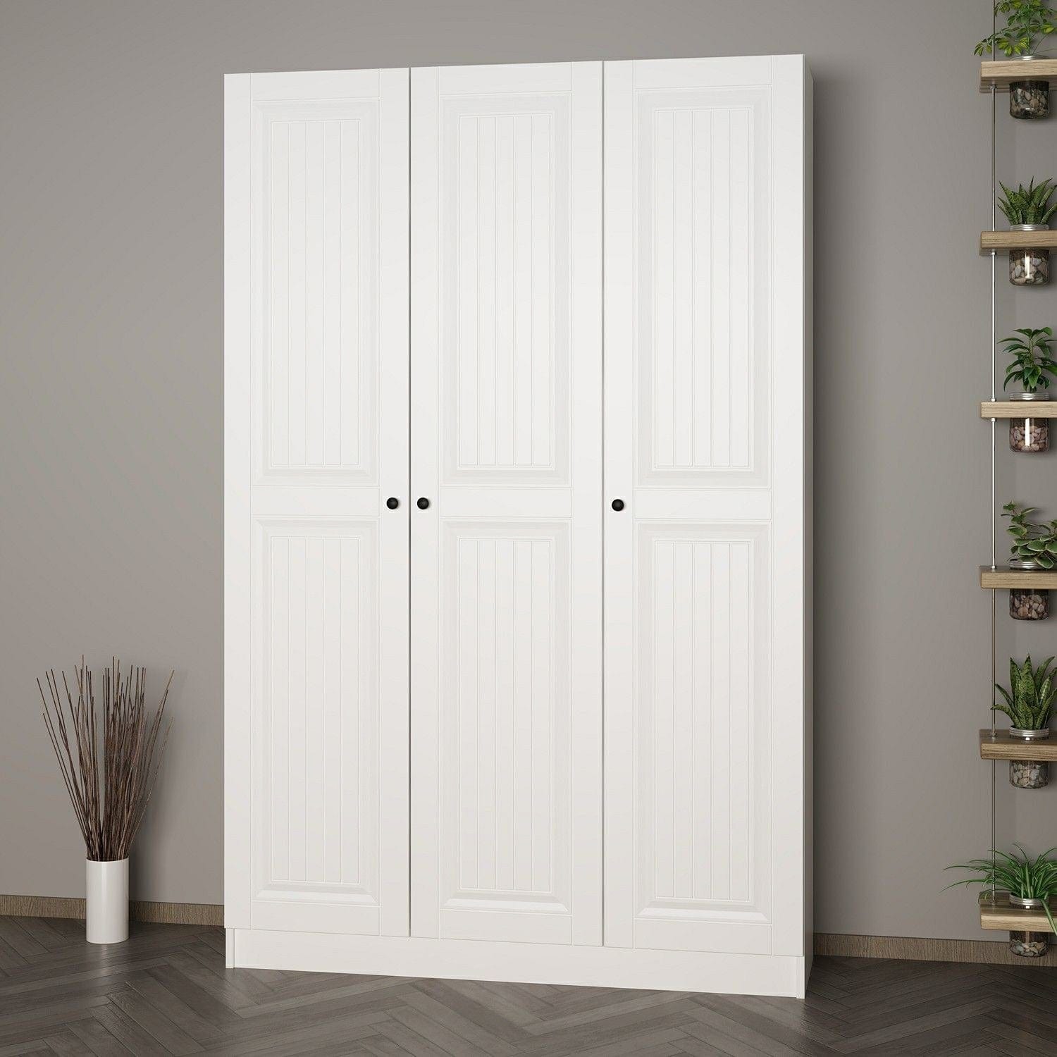 Dulap din pal, cu 3 usi, Noah 8243 Alb, l135xA35xH210 cm (2)