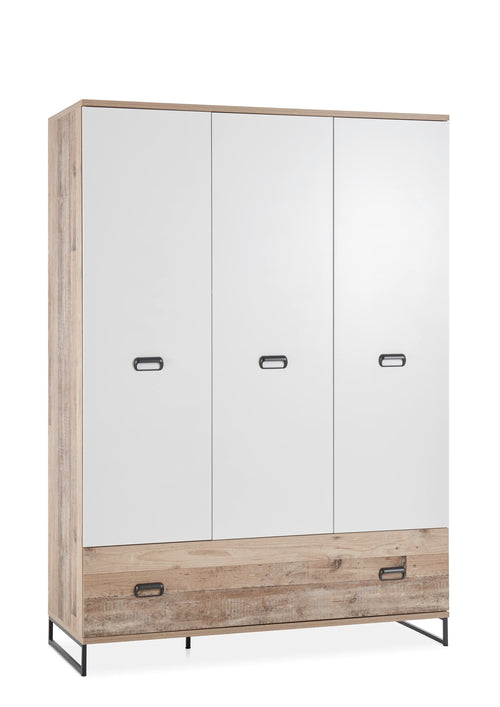 BFSummer Dulap din pal cu 3 usi si 1 sertar, pentru bebe Rini Baby Alb / Natur, l142,5xA56xH201 cm