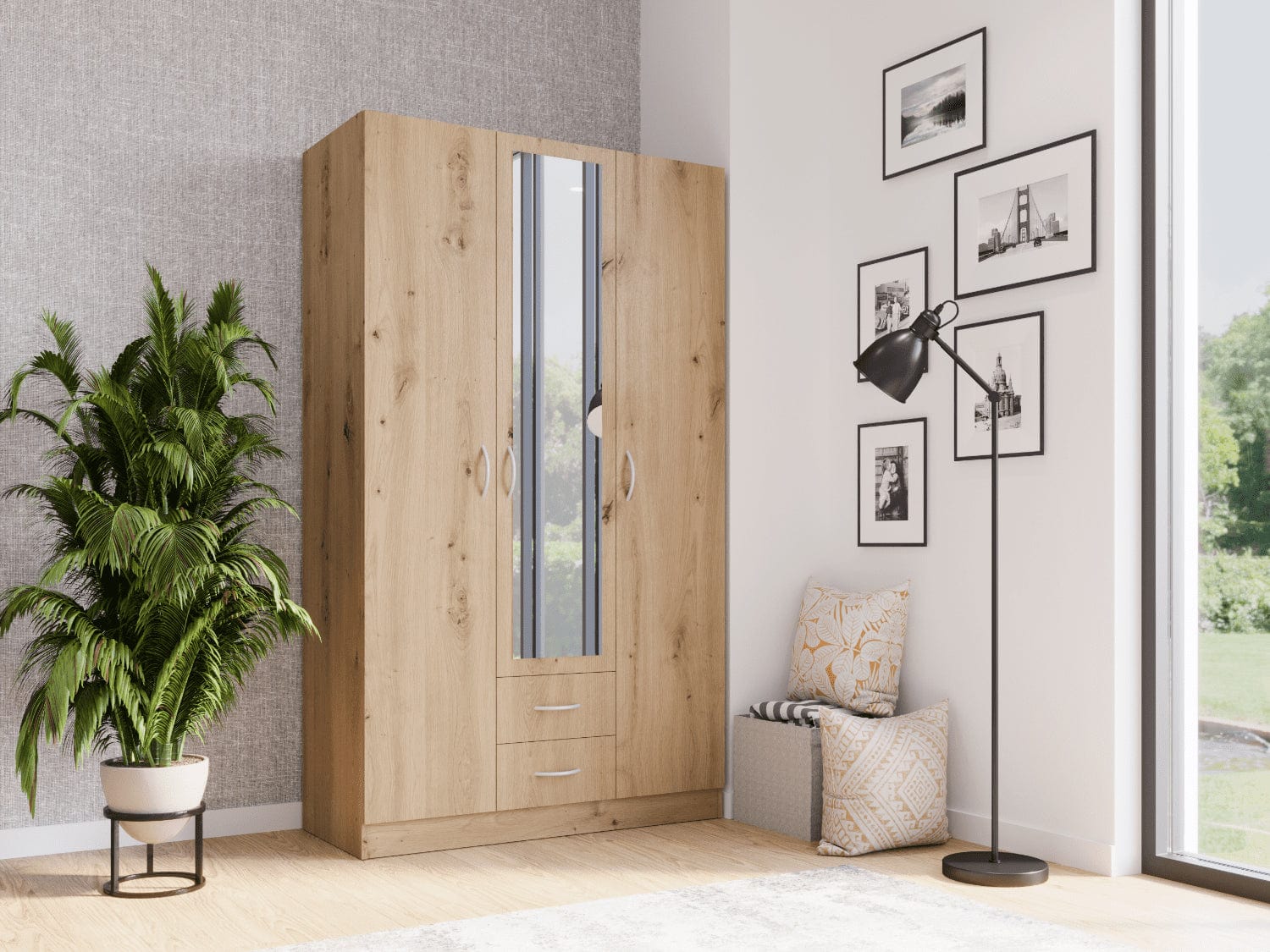 Vitorog Dulap din pal, cu 3 usi si 2 sertare, Basic 3K2FO Stejar Artisan, l120xA52xH205 cm