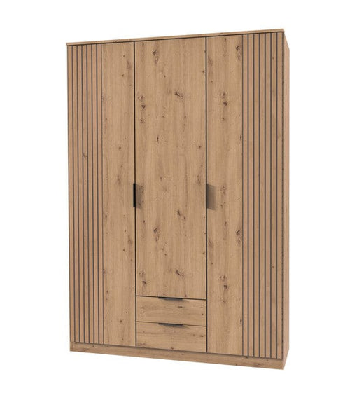 Wimex Dulap din pal, cu 3 usi si 2 sertare, Lübeck II Grafit / Stejar Artisan, l135xA58xH199 cm