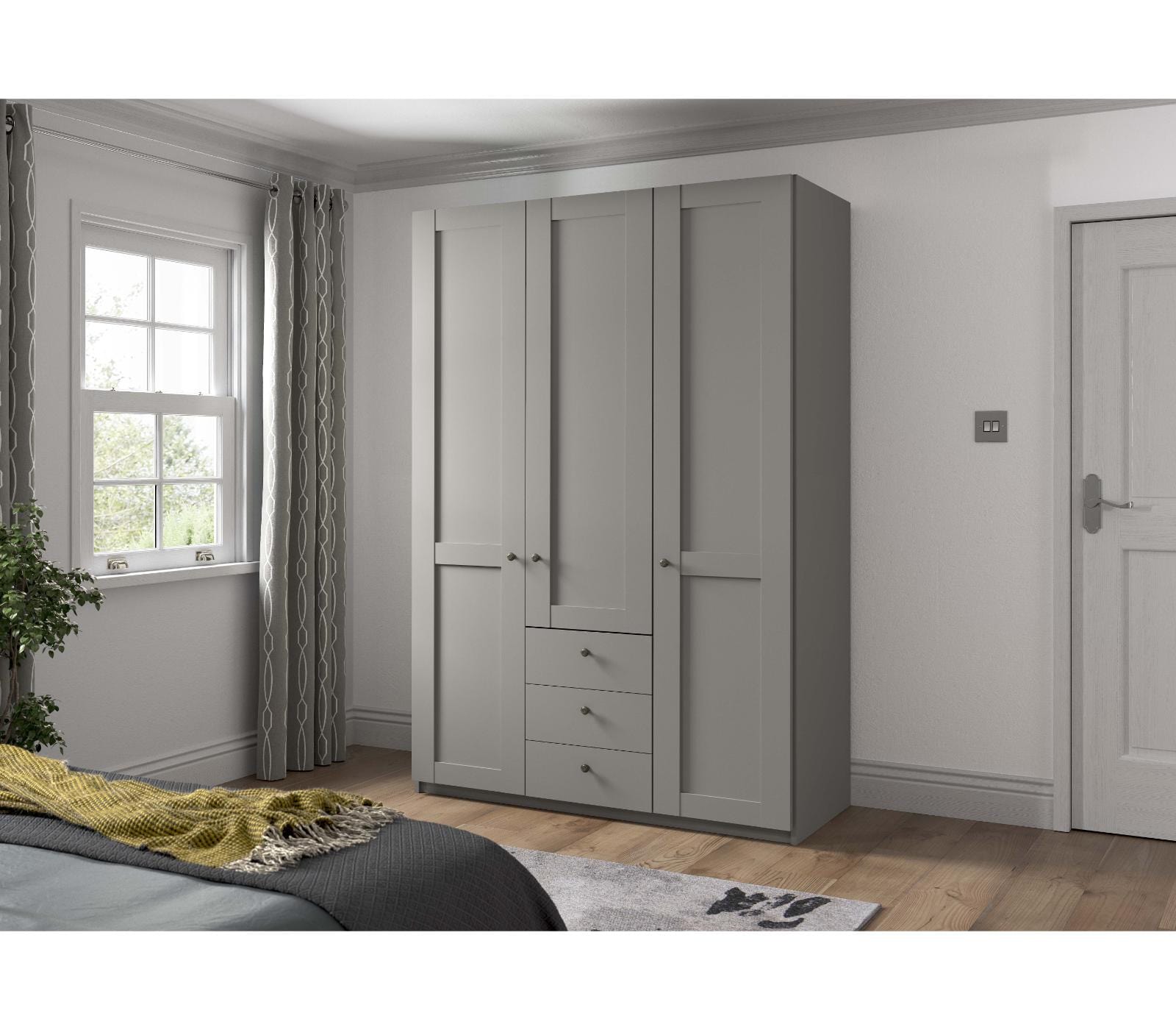 Dulap din pal, cu 3 usi si 3 sertare, Marlow Gri, l148,4xA58xH216 cm (2)