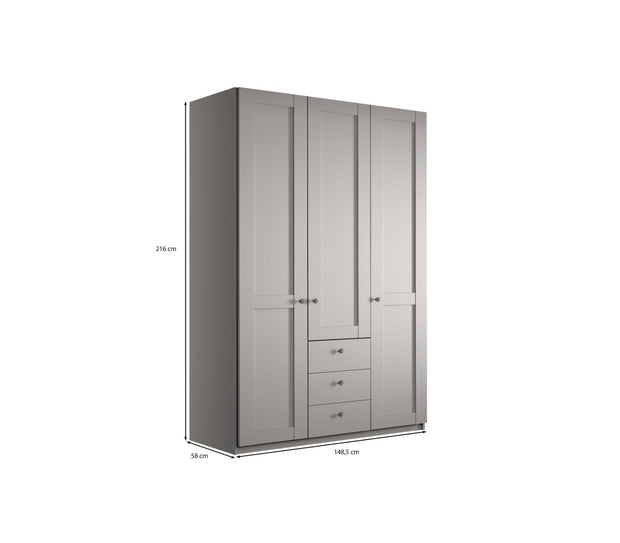 Dulap din pal, cu 3 usi si 3 sertare, Marlow Gri, l148,4xA58xH216 cm (3)