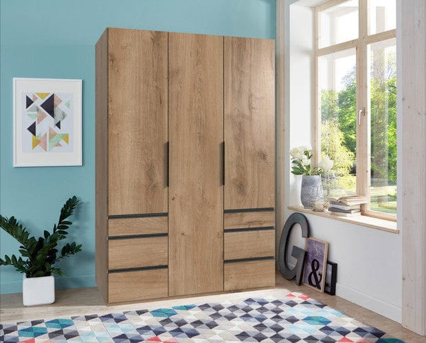 Wimex Dulap din pal, cu 3 usi si 6 sertare, Level36 Black A Stejar, l150xA58xH216 cm