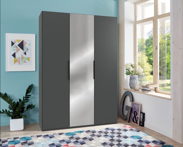 Wimex Dulap din pal, cu 3 usi si oglinda, Level36 Black A Grafit, l150xA58xH216 cm