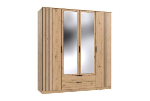 Wimex Dulap din pal, cu 4 usi, 2 sertare si oglinda, Lübeck II Grafit / Stejar Artisan, l180xA58xH199 cm