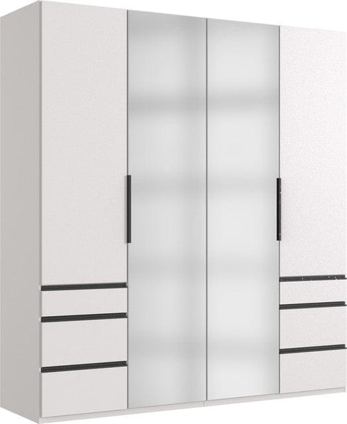 Wimex Dulap din pal, cu 4 usi, 6 sertare si oglinda, Level36 Black A Alb, l200xA58xH216 cm