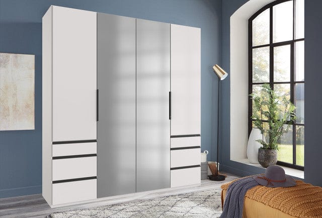 Wimex Dulap din pal, cu 4 usi, 6 sertare si oglinda, Level36 Black A Alb, l200xA58xH216 cm