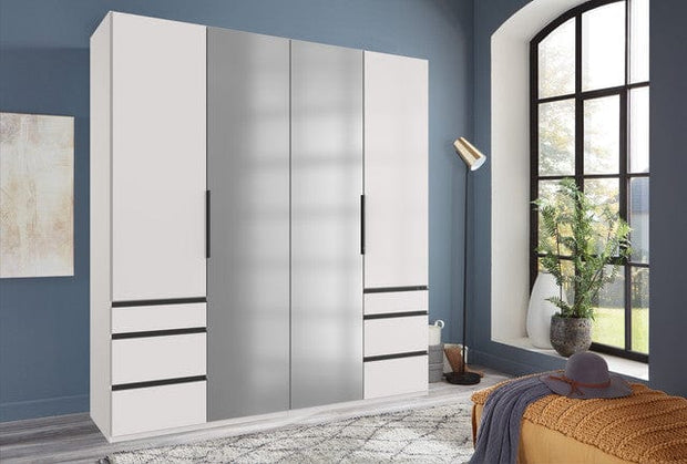 Wimex Dulap din pal, cu 4 usi, 6 sertare si oglinda, Level36 Black A Alb, l200xA58xH216 cm