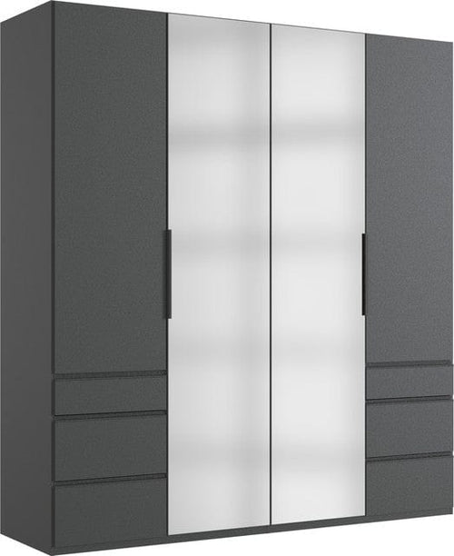 Wimex Dulap din pal, cu 4 usi, 6 sertare si oglinda, Level36 Black A Grafit, l200xA58xH216 cm