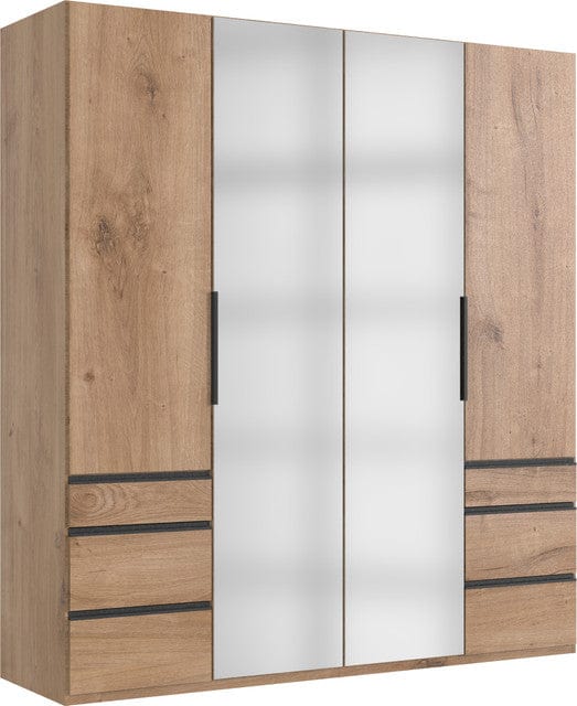 Wimex Dulap din pal, cu 4 usi, 6 sertare si oglinda, Level36 Black A Stejar, l200xA58xH216 cm