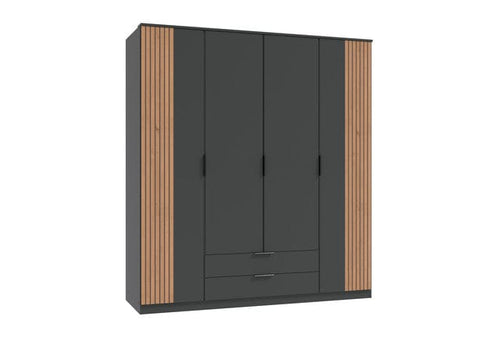 Wimex Dulap din pal, cu 4 usi si 2 sertare, Lübeck Grafit / Stejar Artisan, l180xA58xH199 cm