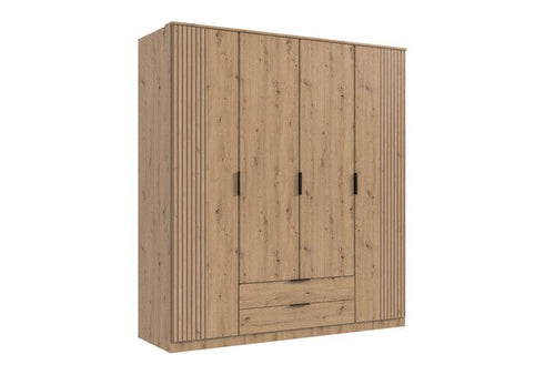 Wimex Dulap din pal, cu 4 usi si 2 sertare, Lübeck II Grafit / Stejar Artisan, l180xA58xH199 cm