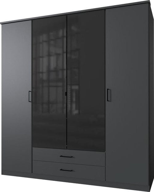 Wimex Dulap din pal, cu 4 usi si 2 sertare, Soest Grafit / Negru, l180xA58xH199 cm