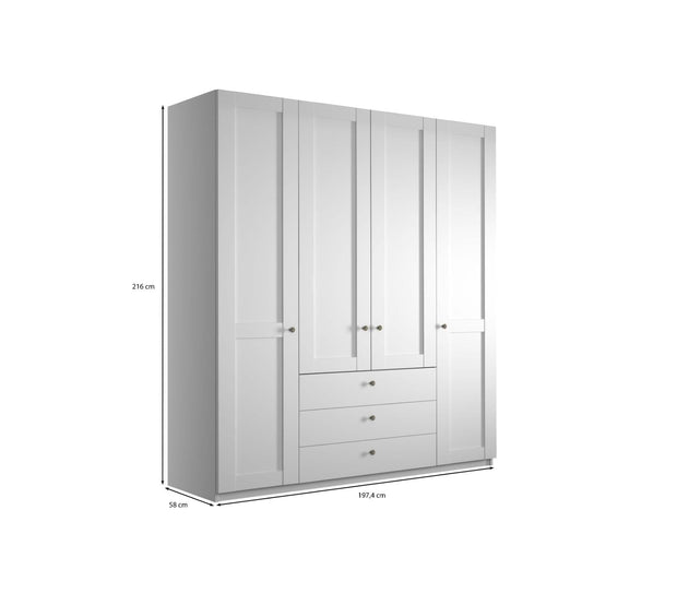 Dulap din pal, cu 4 usi si 3 sertare, Marlow Alb, l197,3xA58xH216 cm (3)