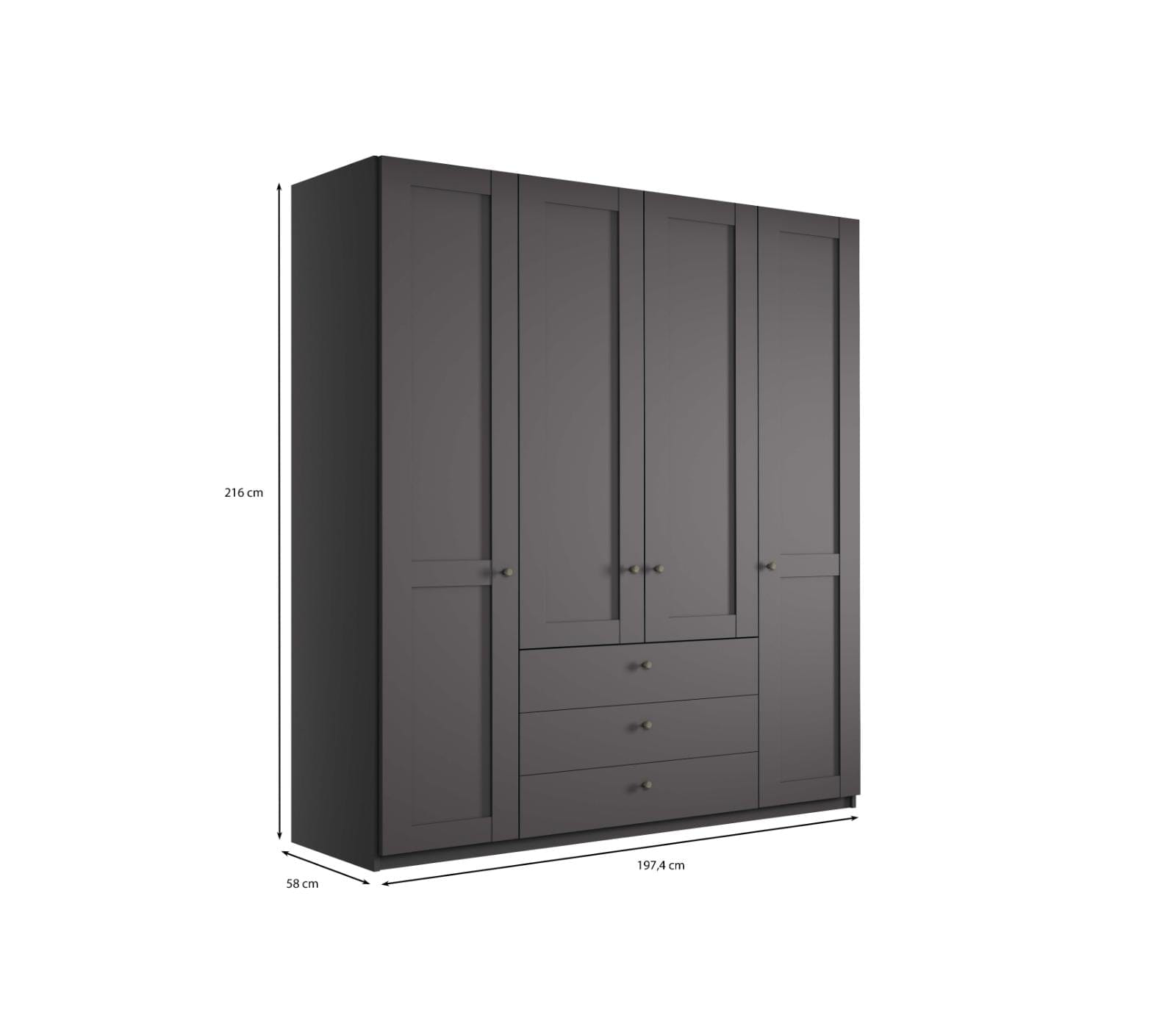 Dulap din pal, cu 4 usi si 3 sertare, Marlow Grafit, l197,3xA58xH216 cm (3)