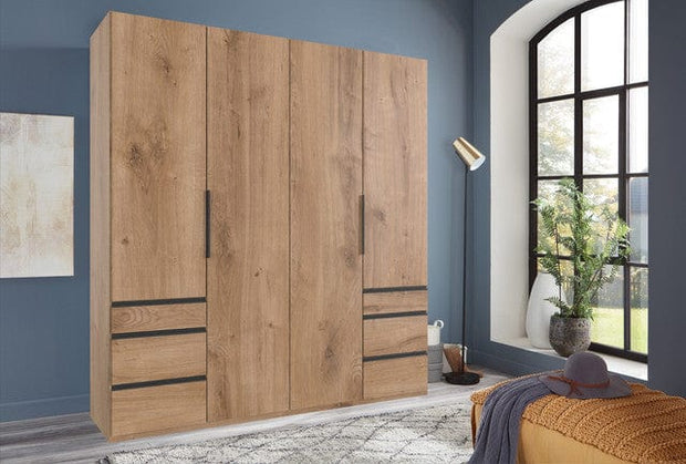 Wimex Dulap din pal, cu 4 usi si 6 sertare, Level36 Black A Stejar, l200xA58xH216 cm