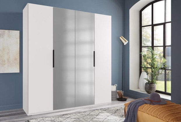 Wimex Dulap din pal, cu 4 usi si oglinda, Level36 Black A Alb, l200xA58xH216 cm