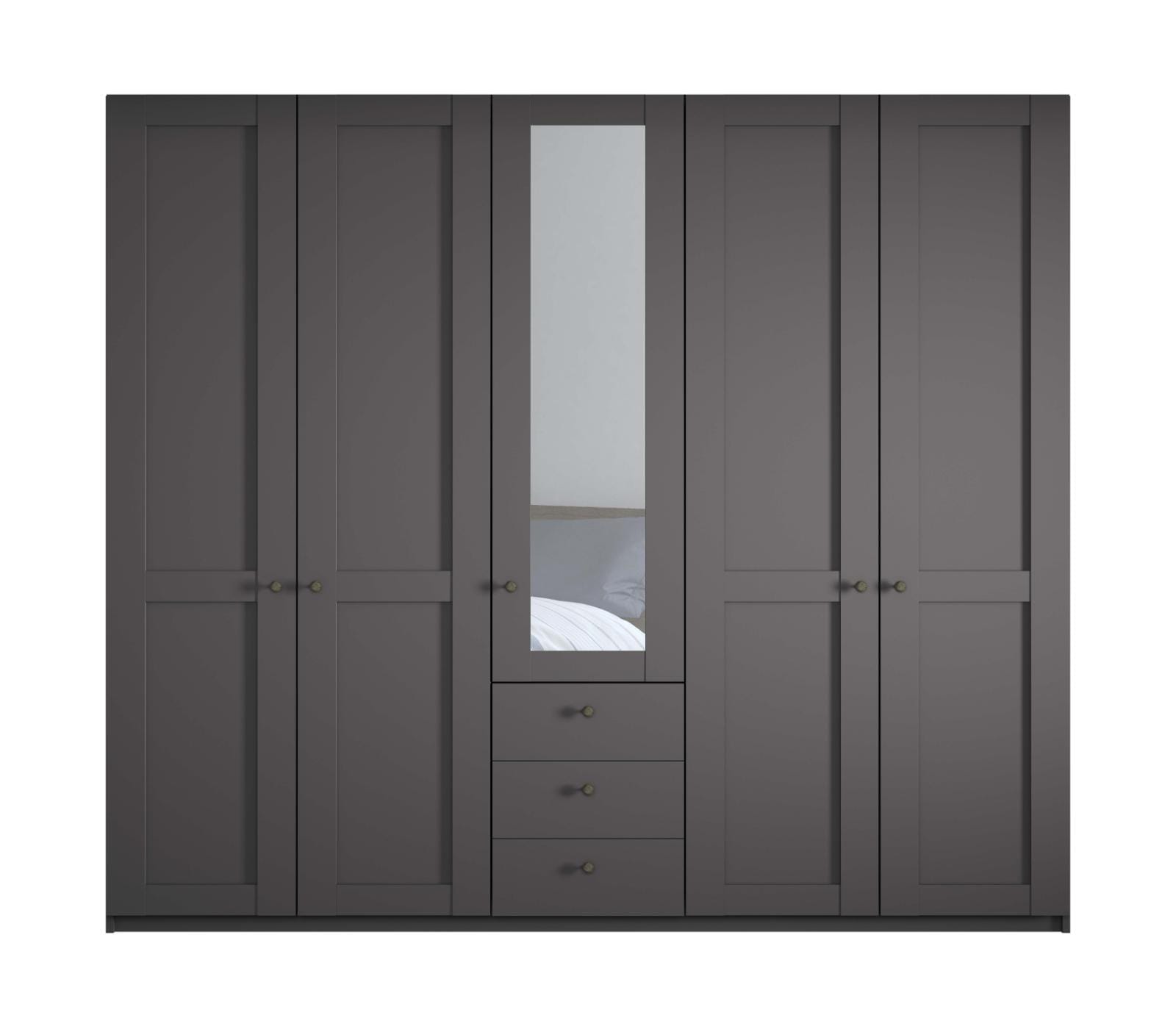 Dulap din pal, cu 5 usi, 3 sertare si oglinda, Marlow Grafit, l246,3xA58xH216 cm (1)