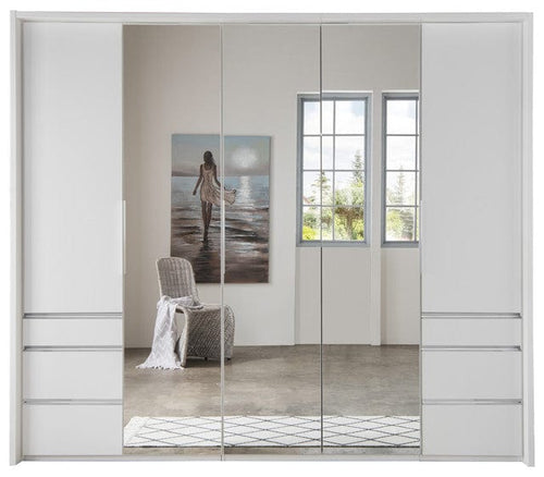 Wimex Dulap din pal, cu 5 usi, 6 sertare si oglinda, Everly Alb, l250xA58xH216 cm