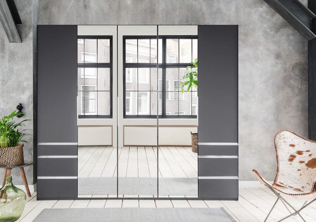 Wimex Dulap din pal, cu 5 usi, 6 sertare si oglinda, Everly Grafit, l250xA58xH216 cm