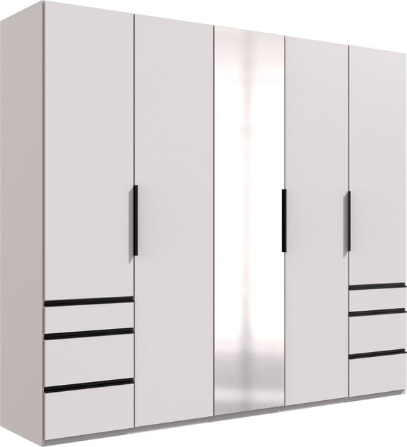 Wimex Dulap din pal, cu 5 usi, 6 sertare si oglinda, Level36 Black A Alb, l250xA58xH216 cm