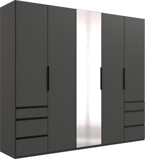 Wimex Dulap din pal, cu 5 usi, 6 sertare si oglinda, Level36 Black A Grafit, l250xA58xH216 cm