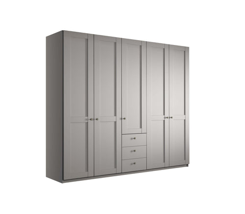 Dulap din pal, cu 5 usi si 3 sertare, Marlow Gri, l246,3xA58xH216 cm