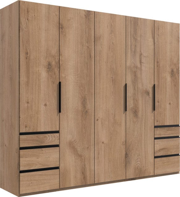 Wimex Dulap din pal, cu 5 usi si 6 sertare, Level36 Black A Stejar, l250xA58xH216 cm