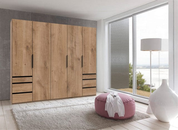 Wimex Dulap din pal, cu 5 usi si 6 sertare, Level36 Black A Stejar, l250xA58xH216 cm