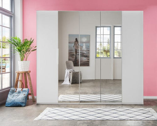 Wimex Dulap din pal, cu 5 usi si oglinda, Everly Alb, l250xA58xH216 cm